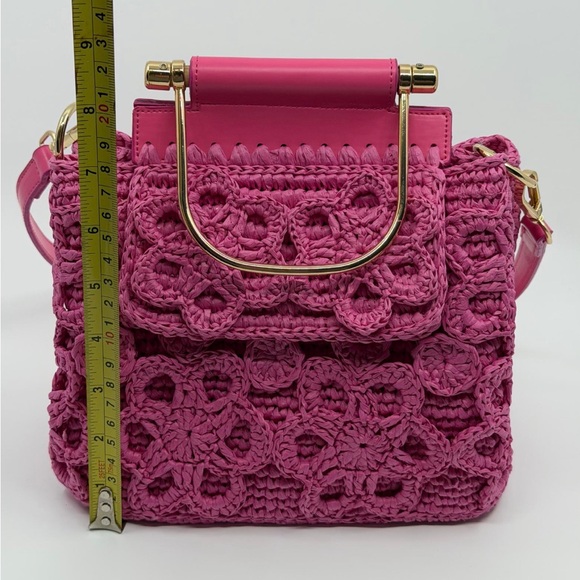 Hot Pink Crochet Crossbody Bag with Gold Handle handmade crochet bag - Picture 9 of 10